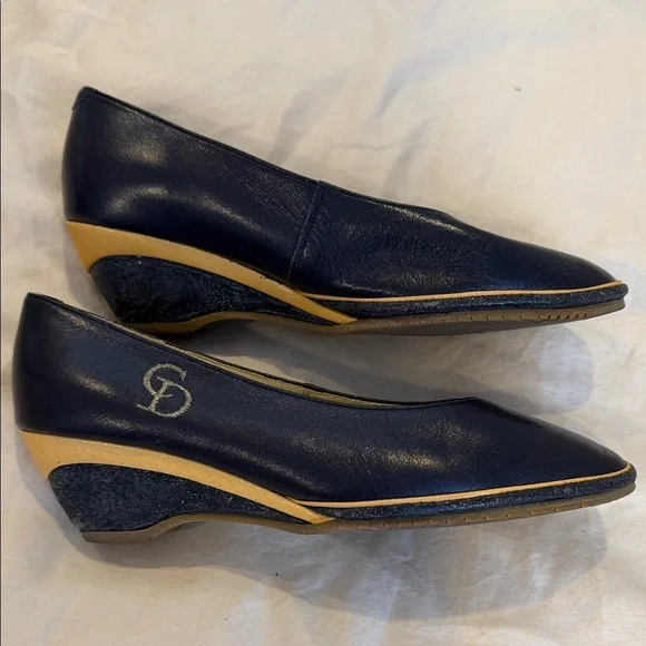 Vintage Christian Dior Sport Blue Leather Slip-on Wedges size 4 1/2 - Picture 2 of 8